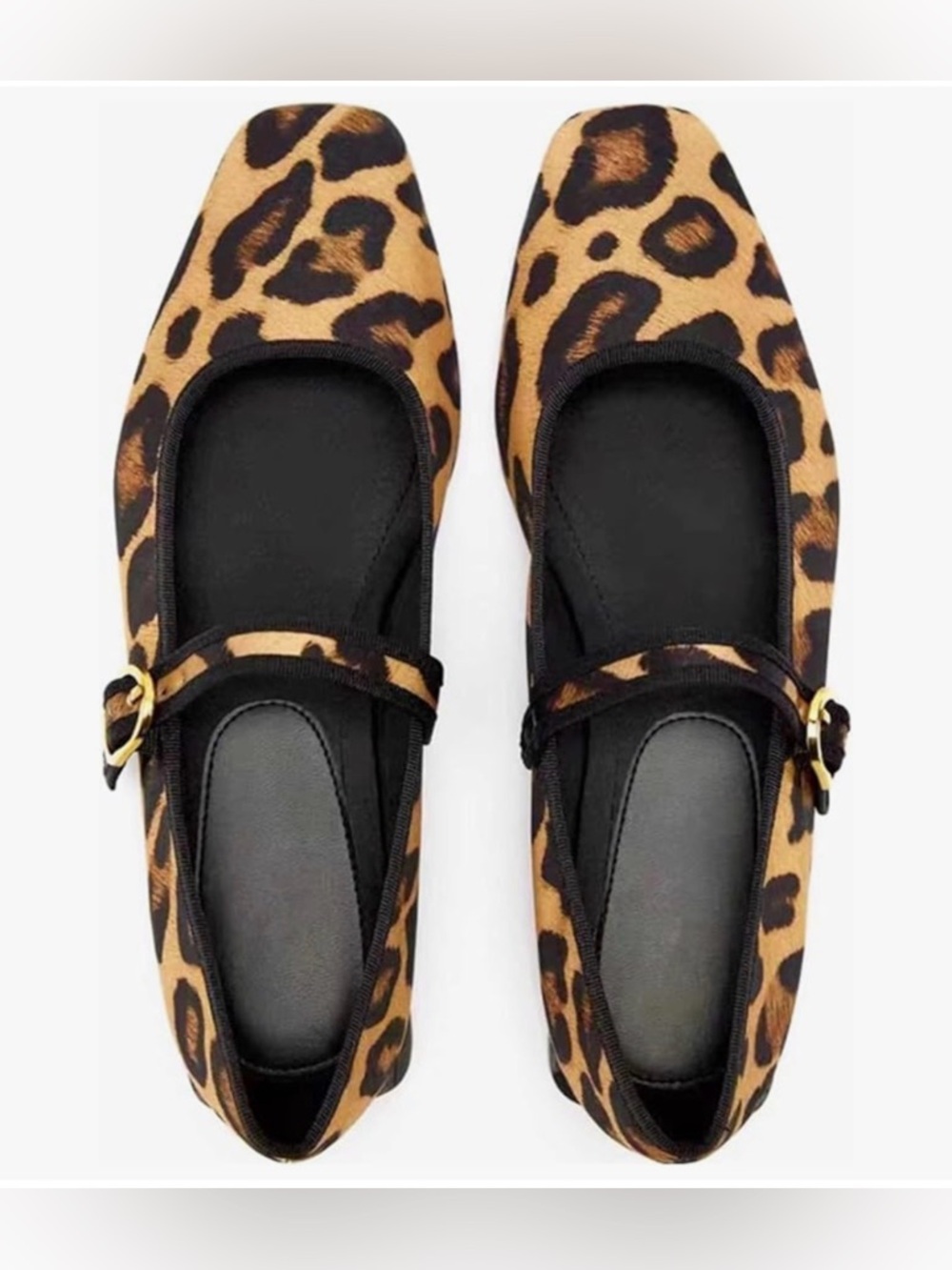 Leopard Print Mary Jane Flats with Buckle Strap - Brown - Picture 3 of 12
